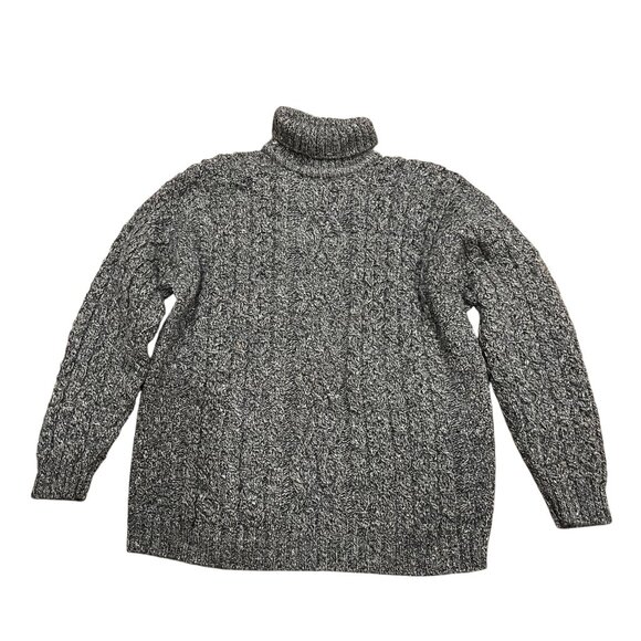 LL Bean Mens Irish Fisherman Ragg Wool Cable Knit Turtleneck Sweater Gray XLT